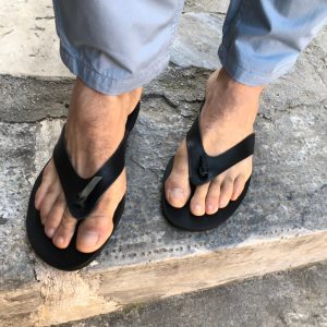Mens Sandals Leather Flip Flops Handmade Black Summer
