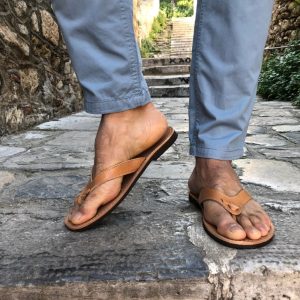 Mens Sandals Leather Flip Flops Men Greek Summer