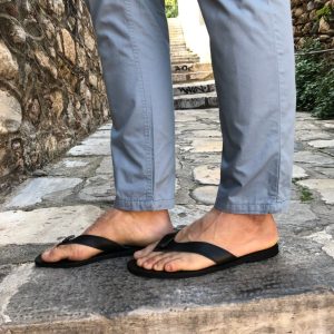 Mens Sandals Leather Flip Flops Handmade Black Summer