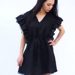 Women Linen Dress Black Elegant For Summer Boho