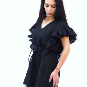 Women Linen Dress Black Elegant For Summer Boho