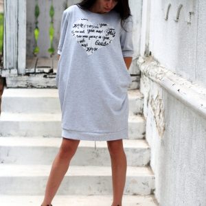 Women Oversize Dress Summer Midi Grey Casual Loose