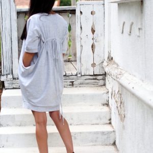 Women Oversize Dress Summer Midi Grey Casual Loose