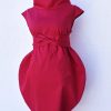 Bold Red Avant Garde Cocoon Dress With Belt
