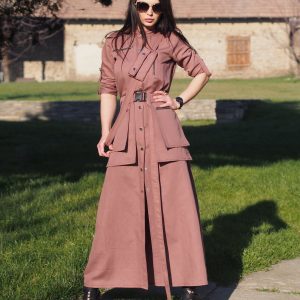 Utility Style Belted Shirt Dress Long Button Down