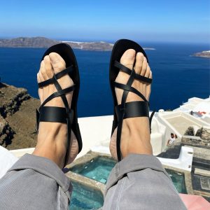 Black Leather Sandals Men Greek Gladiator Mens Slingbacks
