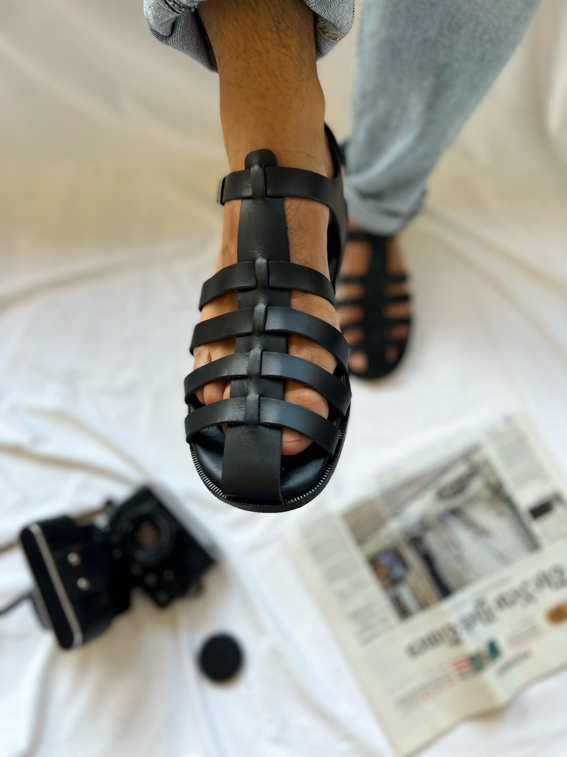 Mens Sandals Black Leather Gladiator Men Handmade Greek