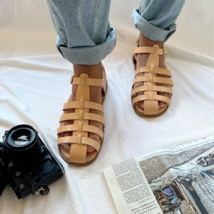 Men's Sandals Leather Gladiator Greek Summer Shoes.