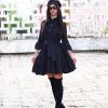 Black Cotton Shirt Dress With Belt Ruffle Long